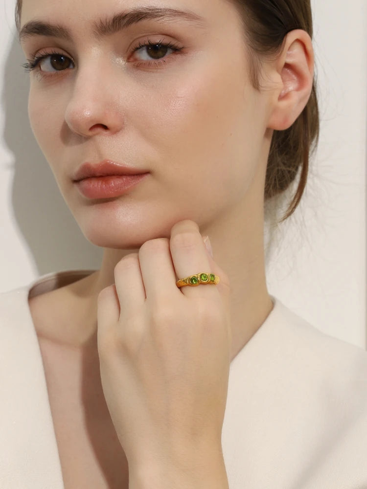 Green Zircon Ring - Chic Jewelry - OLIVIA JEWELRY