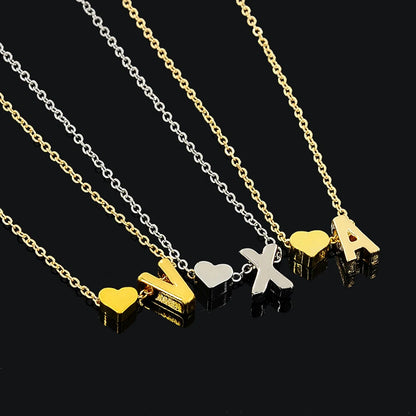 SUMENG Fashion Tiny Heart Dainty Initial Necklace Gold Silver Color Letter Name Choker  For Women Pendant Jewelry Gift - OLIVIA JEWELRY