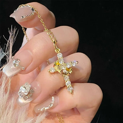 Crown Cross Women Necklace Zircon