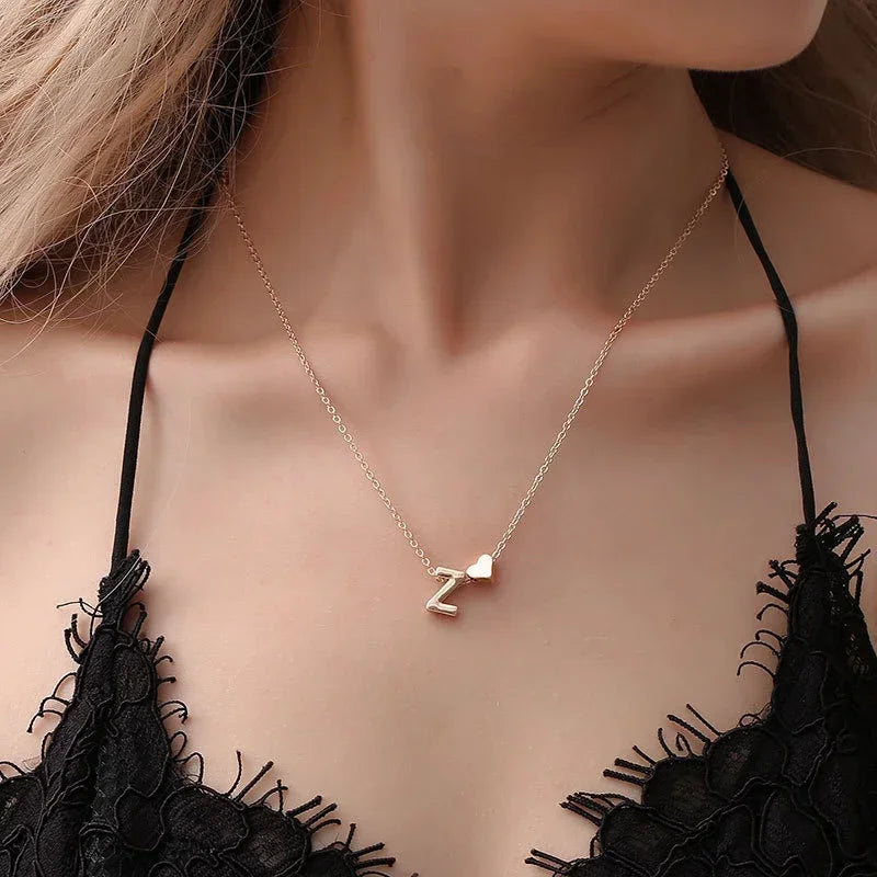 SUMENG Fashion Tiny Heart Dainty Initial Necklace Gold Silver Color Letter Name Choker  For Women Pendant Jewelry Gift - OLIVIA JEWELRY
