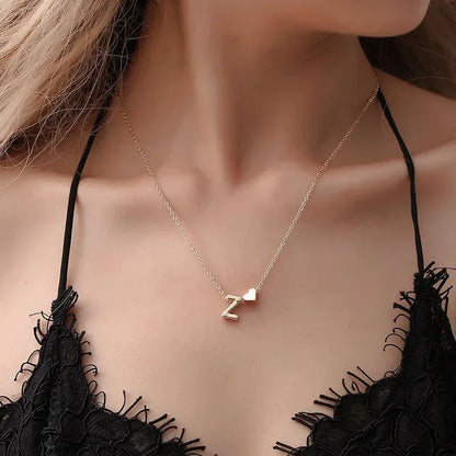 SUMENG Fashion Tiny Heart Dainty Initial Necklace Gold Silver Color Letter Name Choker  For Women Pendant Jewelry Gift - OLIVIA JEWELRY