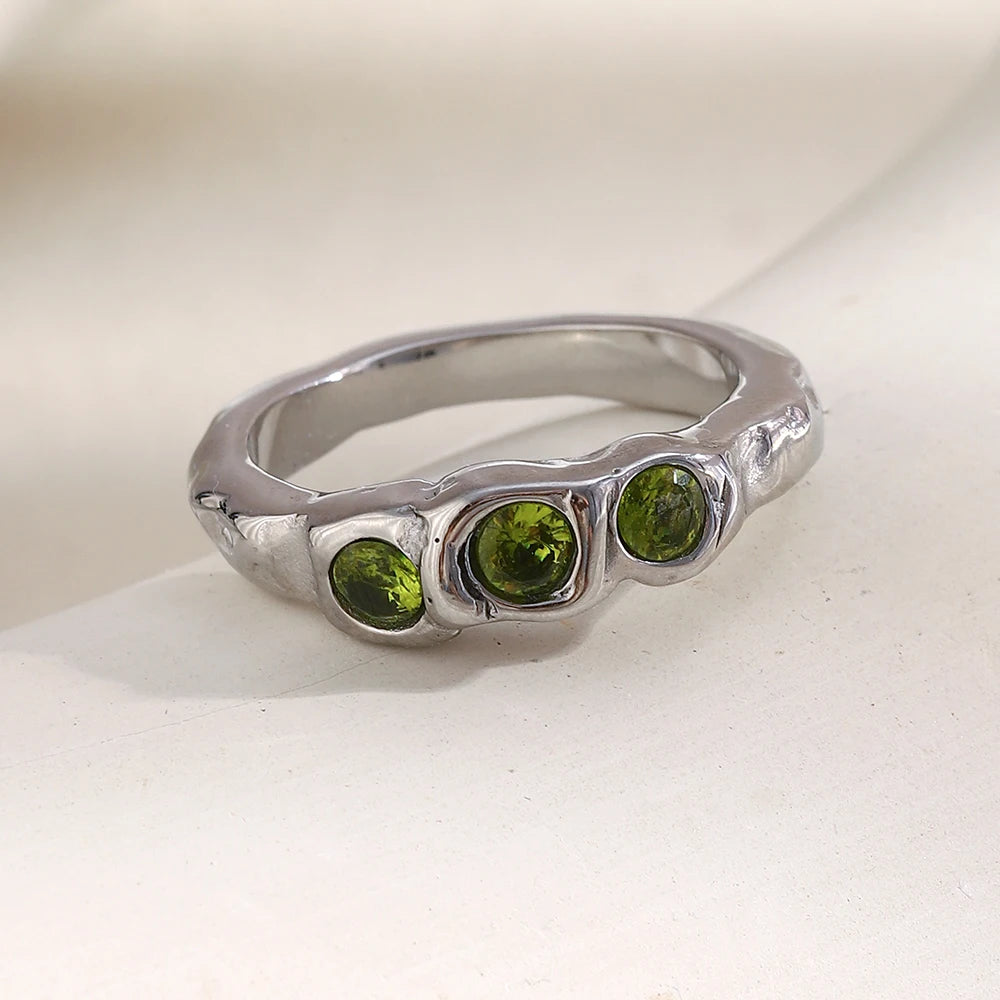 Green Zircon Ring - Chic Jewelry - OLIVIA JEWELRY