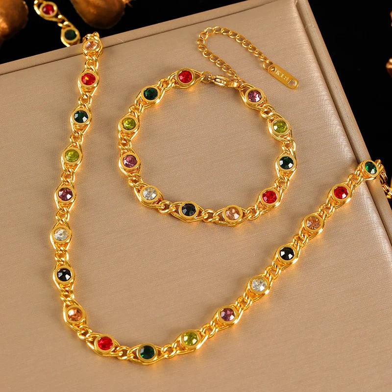 Zircon Necklace & Bracelet Golden - OLIVIA JEWELRY