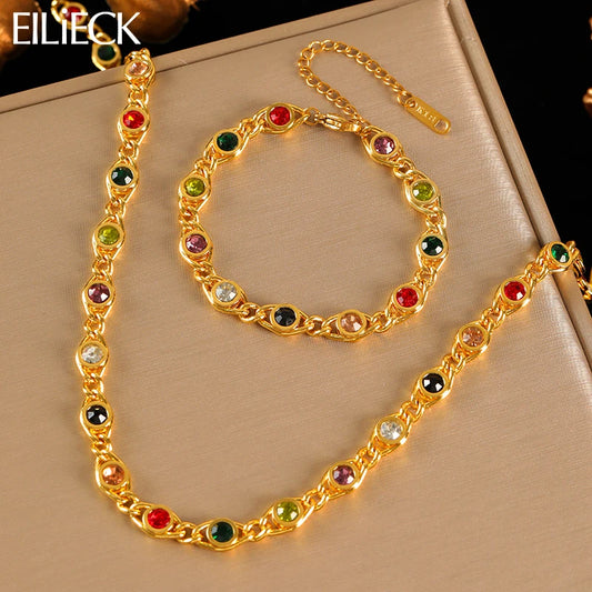 Zircon Necklace & Bracelet Golden - OLIVIA JEWELRY