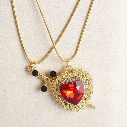 LATS 2pcs Can Be Assembled Heart and Sword Zircon Pendant Necklace for Women Men Couple Silver Gold Plated Choker Chain Jewelry - OLIVIA JEWELRY
