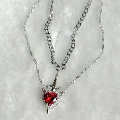 LATS 2pcs Can Be Assembled Heart and Sword Zircon Pendant Necklace for Women Men Couple Silver Gold Plated Choker Chain Jewelry - OLIVIA JEWELRY