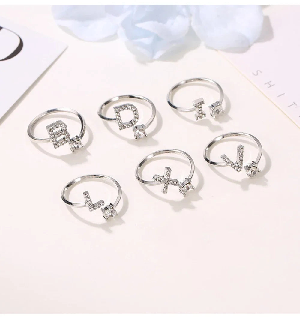 Initials Rings Zircon Letter Rings Wedding - OLIVIA JEWELRY