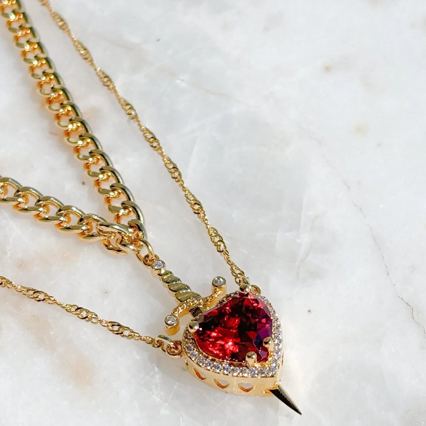 LATS 2pcs Can Be Assembled Heart and Sword Zircon Pendant Necklace for Women Men Couple Silver Gold Plated Choker Chain Jewelry - OLIVIA JEWELRY