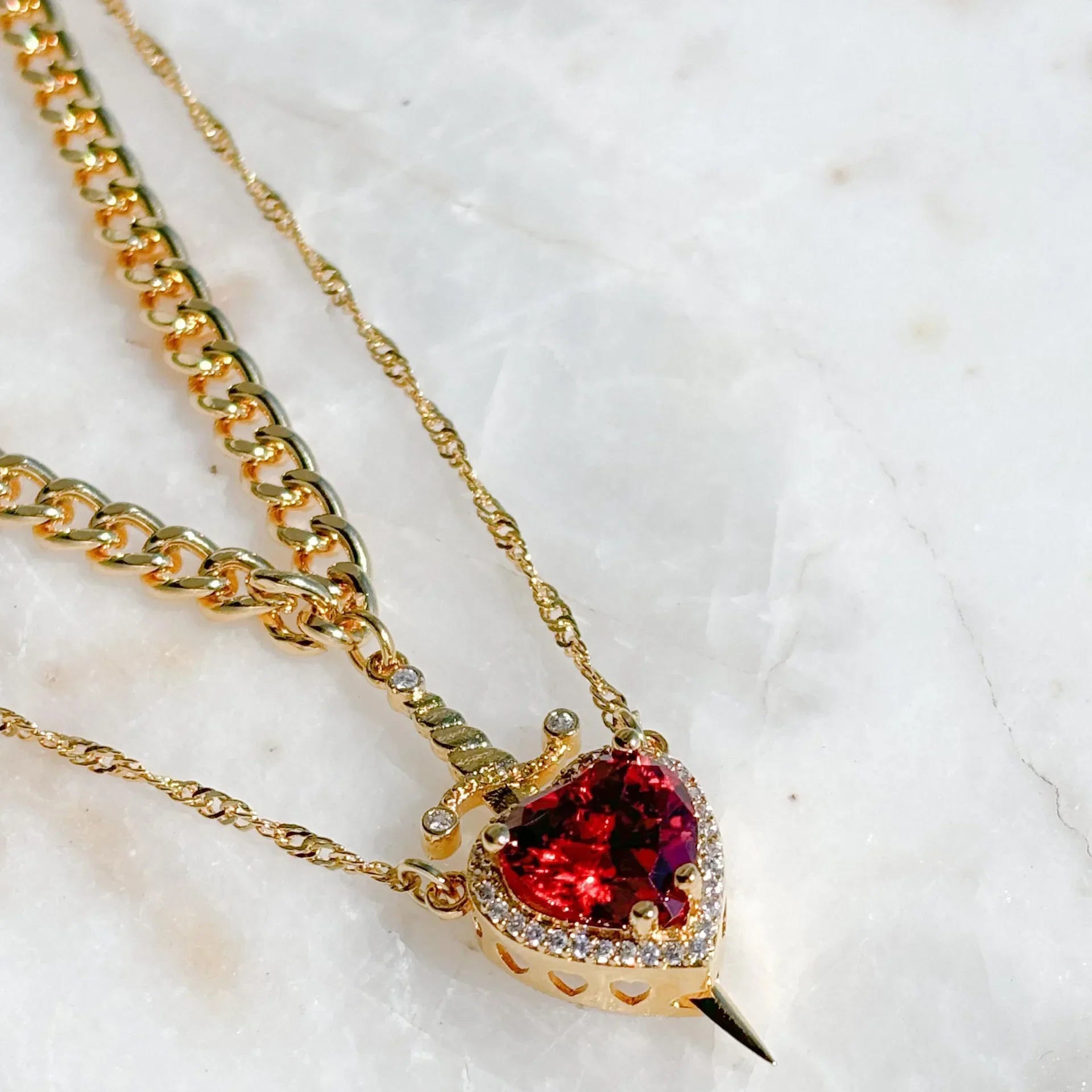 LATS 2pcs Can Be Assembled Heart and Sword Zircon Pendant Necklace for Women Men Couple Silver Gold Plated Choker Chain Jewelry - OLIVIA JEWELRY
