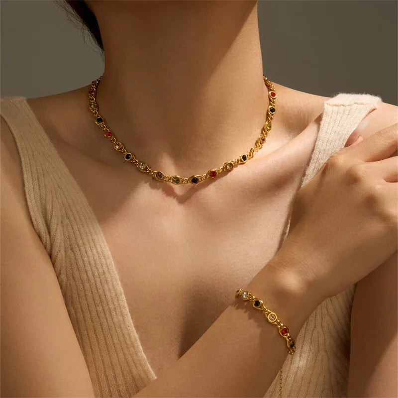 Zircon Necklace & Bracelet Golden - OLIVIA JEWELRY