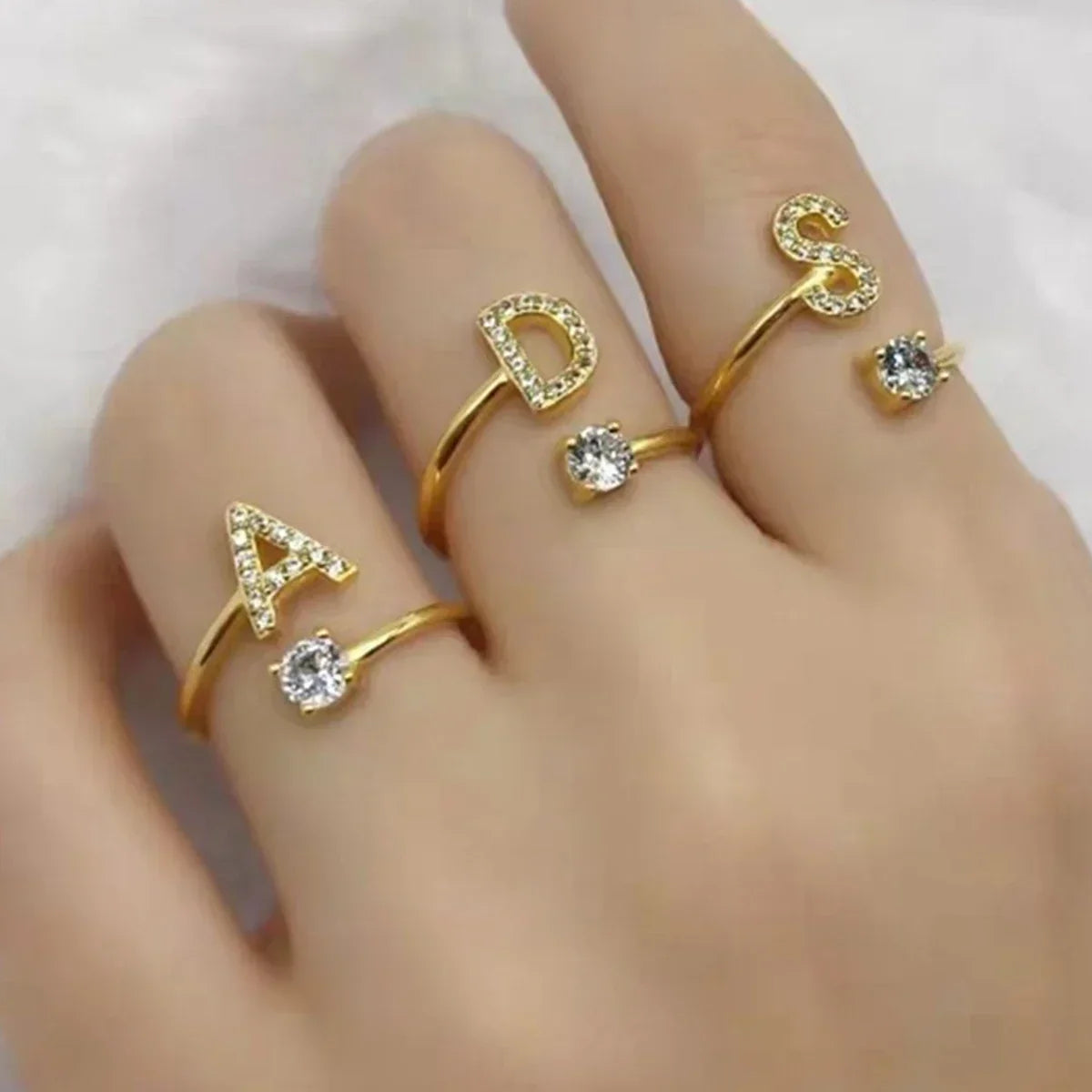 Initials Rings Zircon Letter Rings Wedding - OLIVIA JEWELRY