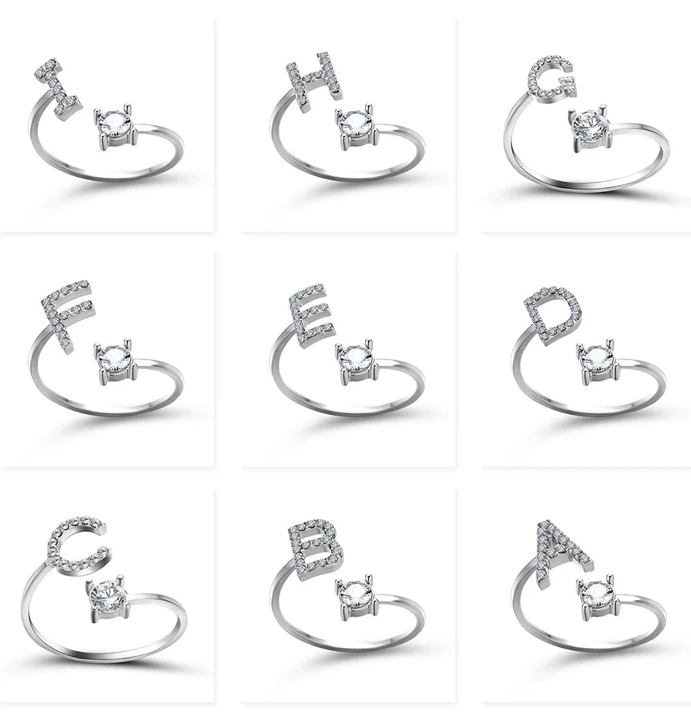 Initials Rings Zircon Letter Rings Wedding - OLIVIA JEWELRY