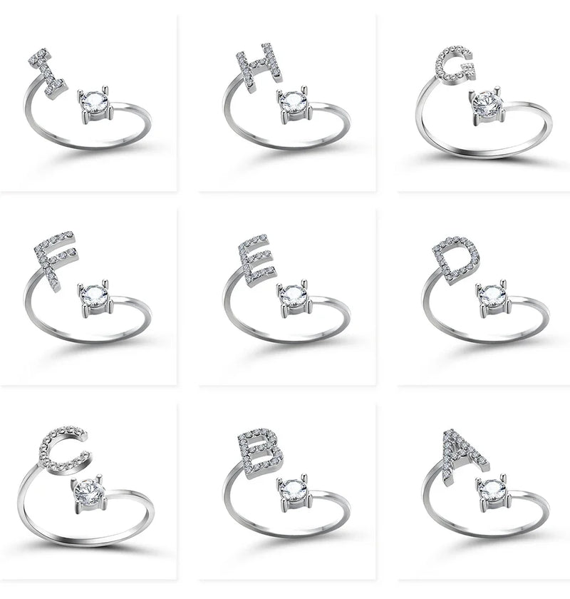 Initials Rings Zircon Letter Rings Wedding - OLIVIA JEWELRY