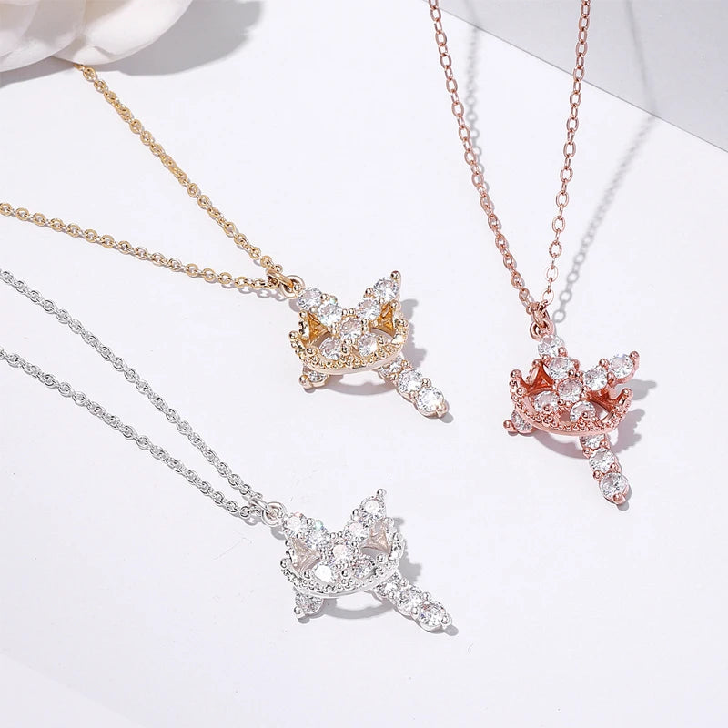 Crown Cross Women Necklace Zircon