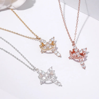 Crown Cross Women Necklace Zircon