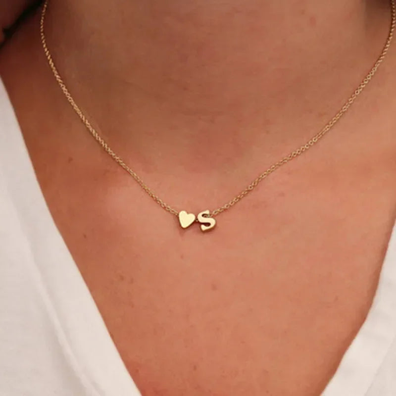 SUMENG Fashion Tiny Heart Dainty Initial Necklace Gold Silver Color Letter Name Choker  For Women Pendant Jewelry Gift - OLIVIA JEWELRY