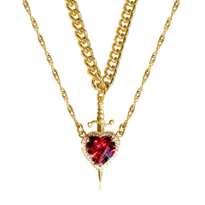 LATS 2pcs Can Be Assembled Heart and Sword Zircon Pendant Necklace for Women Men Couple Silver Gold Plated Choker Chain Jewelry - OLIVIA JEWELRY