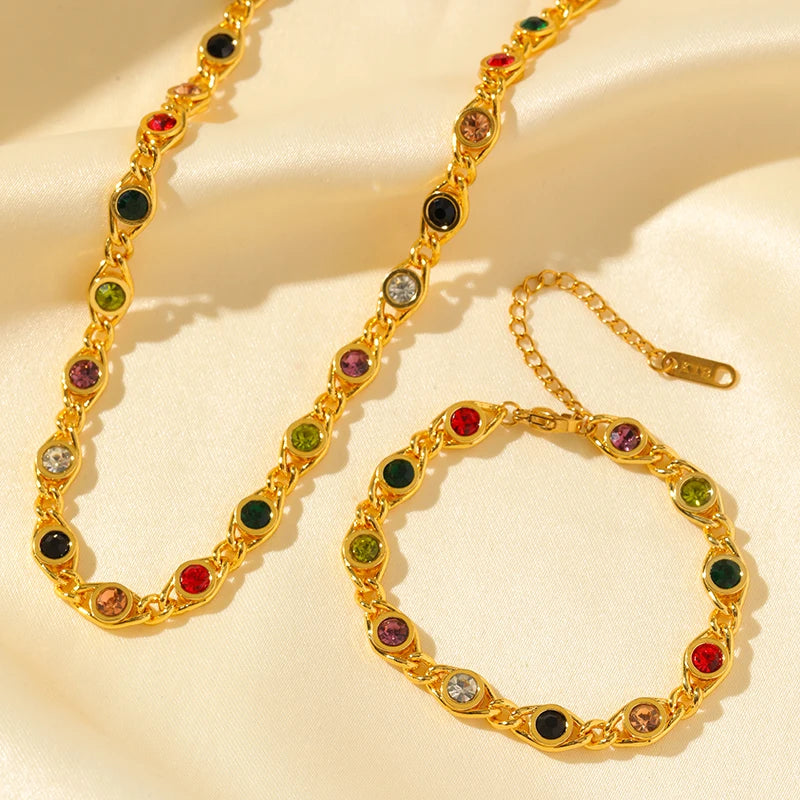 Zircon Necklace & Bracelet Golden - OLIVIA JEWELRY