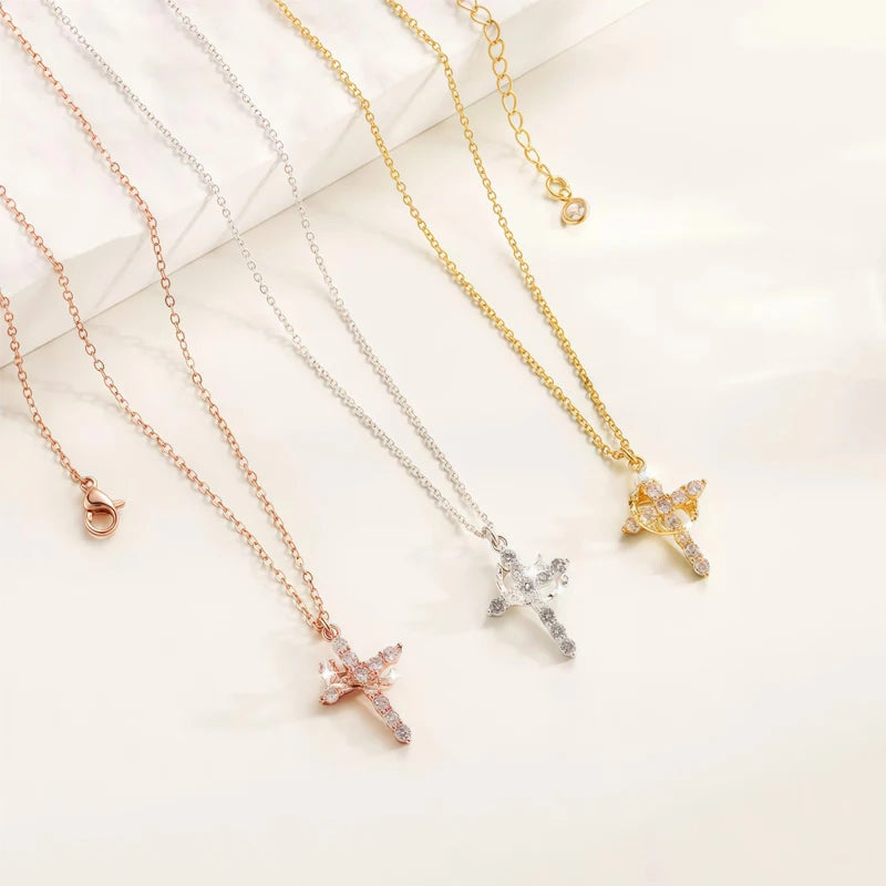 Crown Cross Women Necklace Zircon