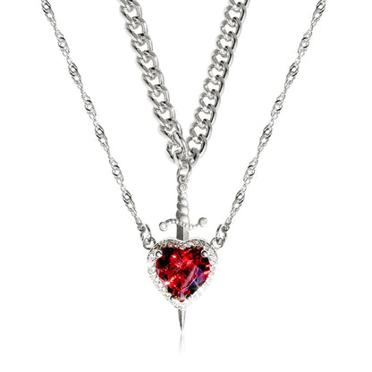 LATS 2pcs Can Be Assembled Heart and Sword Zircon Pendant Necklace for Women Men Couple Silver Gold Plated Choker Chain Jewelry - OLIVIA JEWELRY
