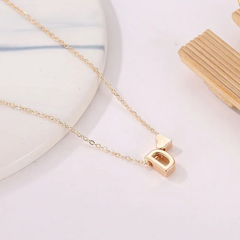 SUMENG Fashion Tiny Heart Dainty Initial Necklace Gold Silver Color Letter Name Choker  For Women Pendant Jewelry Gift - OLIVIA JEWELRY